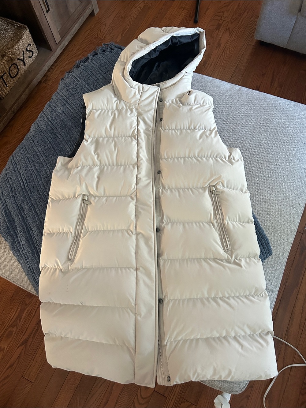Women's Cream Puffer Vest with Hood